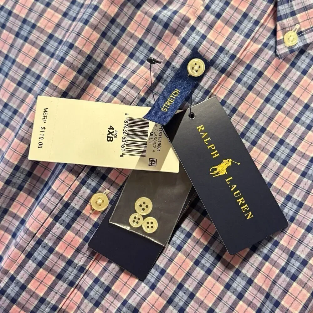 Polo Ralph Lauren Shirt Mens 4XB T Bright Plaid Button Blue Purple Pink New $110